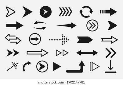 Black arrows icons set isolated on white background.Eps 10