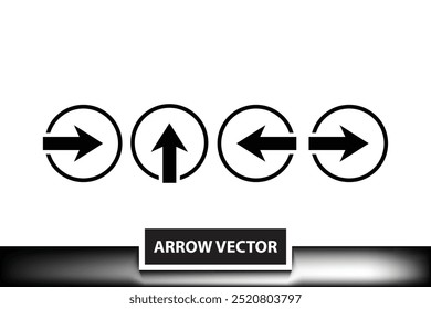 Black arrows inside circular borders pointing in different directions: right, upward, left, and right again. Simple and bold design on a white background.