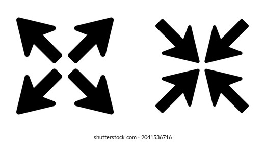 Black arrows inward outward. Pointer arrow icon. Line emblem. Navigation pointer. Vector illustration. Stock image