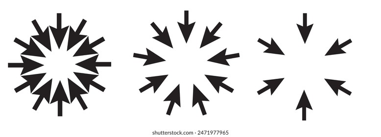 Black arrows inward. Pointer arrow icon. Line emblem. Navigation pointer. Vector illustration.