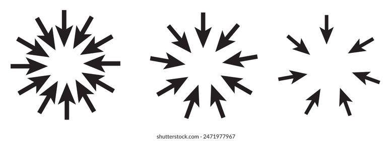 Black arrows inward. Pointer arrow icon. Line emblem. Navigation pointer. Vector illustration.