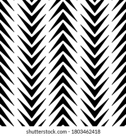 Schwarze Pfeile einzeln auf weißem Hintergrund. Herringbone-Zeichnung. Monochrome geometrische nahtlose Muster. Vertikale Sicht. Vektorgrafik-Flachbild-Illustration. Textur.