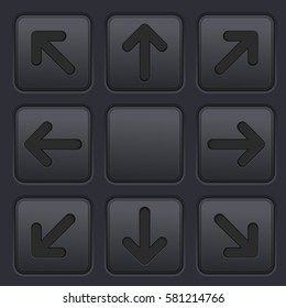 Black arrows key buttons set. 3d icons on plastic matted background. Vector 3d illustration.