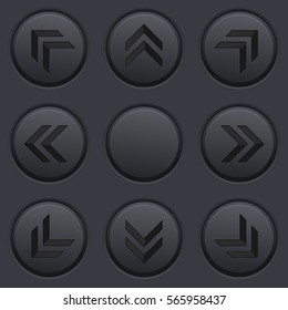 Black arrows key pad on dark matted plastic background. Vector 3d illustration 