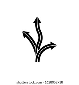 Black arrows logo icon, three way arrow vector, directions symbol, business chart