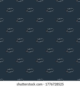 Black arrows on dark blue background with white elements. Seamless pattern in dark tones. Decorative backdrop for fabric design, textile print, wrapping, cover. Vector illustration.