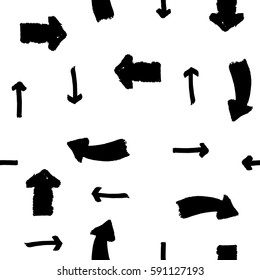Black arrows on a white background. Vector hand drawn seamless pattern