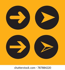 Black arrows on yellow background. Stylish elements for design. Vector illustration.