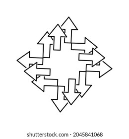 Black arrows outward icon. Navigation pointer. Cursor sign. Abstract geometric figure. Vector illustration. Stock image.