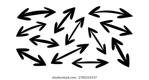 Black arrows pointing different directions on white background 
