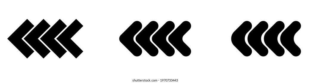 Black arrows pointing to the left icon set. Vector set of trendy black arrows in flat style. Collection of simple vector arrows. Cursors icons. Vector illustration.