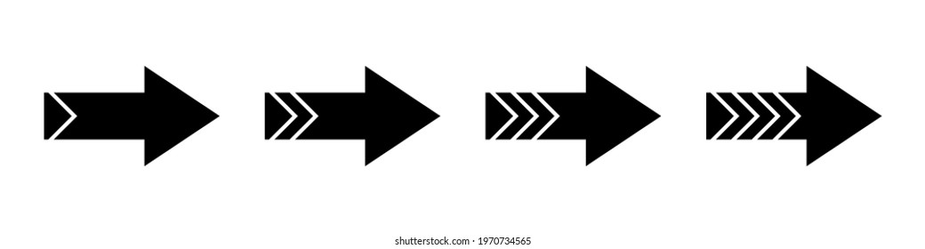 Black arrows pointing to the right icon set. Vector set of trendy black arrows in flat style. Collection of simple vector arrows. Cursors icons. Vector illustration.