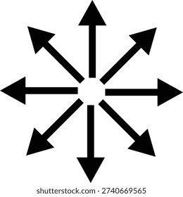 Black arrows radiating outwards from a central white circle direction movement radial