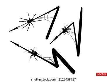 Black arrows set. Arrow with spider and spider web isolated on a white background. Design element for Halloween card, greeting, calendar. Mystical pointers. Vector