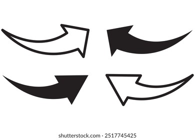 Black arrows set. Curved arrows. Arrow sign. Flat style icons.