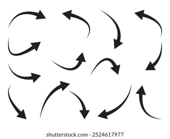Black arrows set. Curved arrows. Arrow sign. Flat style Curved black  Arrow icon collection. different kinds of arrow symbol indicator. use for your apps, websites.