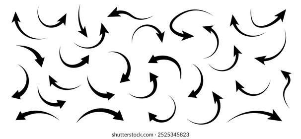 Black arrows set. Curved arrows. Arrow sign. Flat style icons.