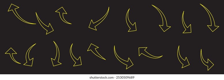 Black arrows set. Curved arrows. Arrow sign. Flat style icons.