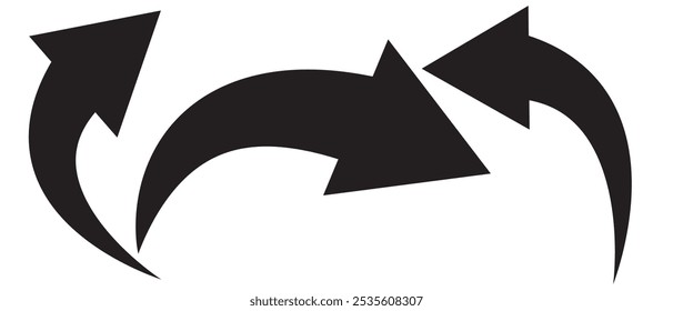 Black arrows set. Curved arrows. Arrow sign. Curved arrow pointing right. Black and red arrow.