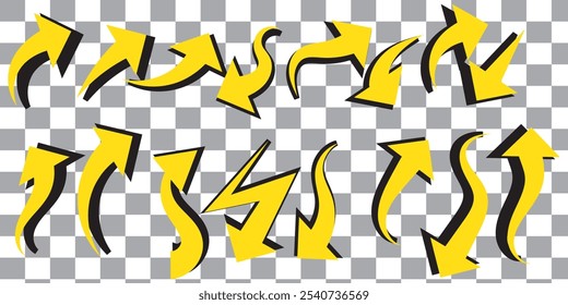 Black arrows set. Curved arrows. Arrow sign. Flat style icons.