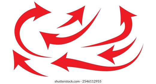 Black arrows set. Curved arrows. Arrow sign. Curved arrow pointing right. Black and red arrow.