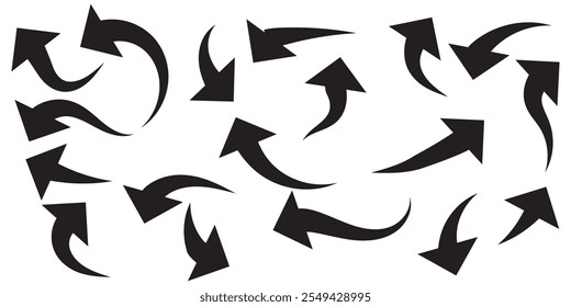 Black arrows set. Curved arrows. Arrow sign. Curved arrow pointing right. Black and red arrow.