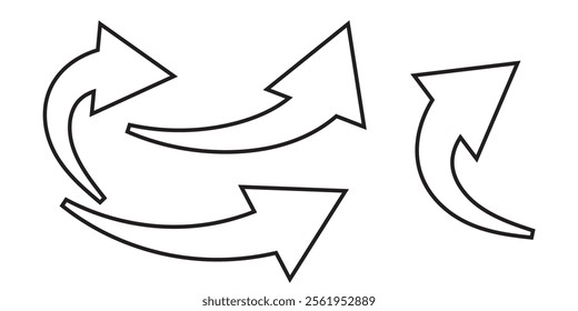 Black arrows set. Curved arrows. Arrow sign. Curved arrow pointing right. Black and red arrow.