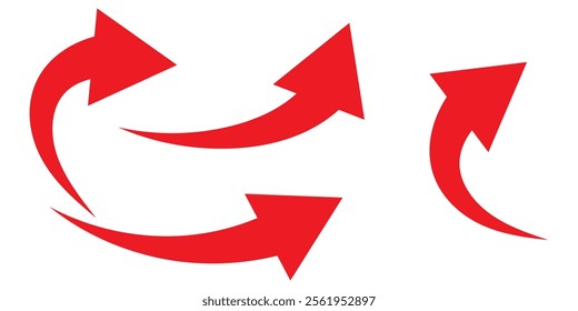 Black arrows set. Curved arrows. Arrow sign. Curved arrow pointing right. Black and red arrow.