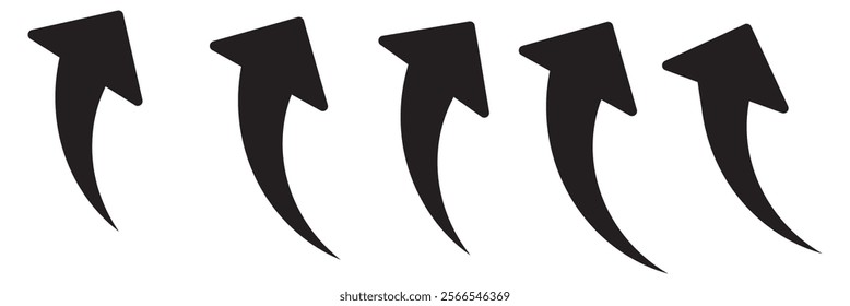 Black arrows set. Curved arrows. Arrow sign. Curved arrow pointing right. Black and red arrow.