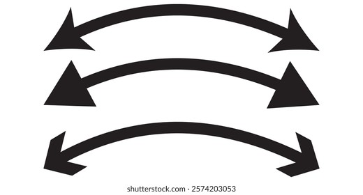 Black arrows set. Curved arrows. Arrow sign. Curved arrow pointing right. Black and red arrow.