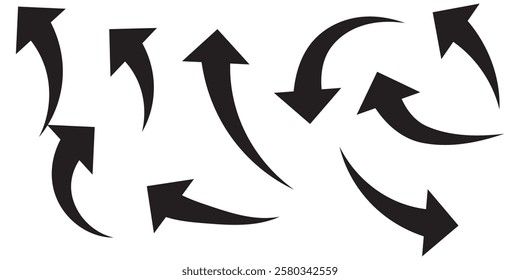 Black arrows set. Curved arrows. Arrow sign. Flat style icons . 1176