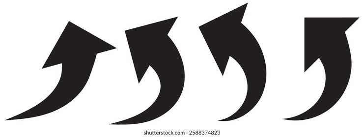 UP Black arrows set. Curved arrows. Arrow sign. Curved arrow pointing right. Black and red arrow.