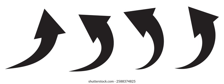 UP Black arrows set. Curved arrows. Arrow sign. Curved arrow pointing right. Black and red arrow.