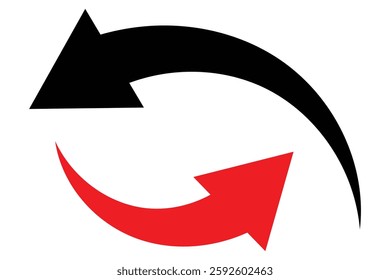 Black arrows set. Curved arrows. Arrow sign. Curved arrow pointing right. Black and red arrow.