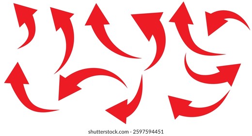Black arrows set. Curved arrows. Arrow sign. Curved arrow pointing right. Black and red arrow design eps  10 