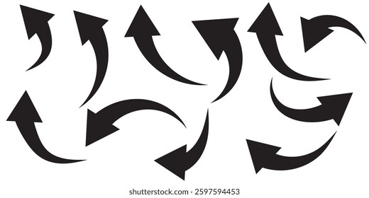 Black arrows set. Curved arrows. Arrow sign. Curved arrow pointing right. Black and red arrow design eps  10 