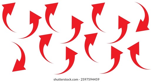 Black arrows set. Curved arrows. Arrow sign. Curved arrow pointing right. Black and red arrow design eps  10 