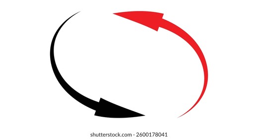 Black arrows set. Curved arrows. Arrow sign. Curved arrow pointing right. Black and red arrow.