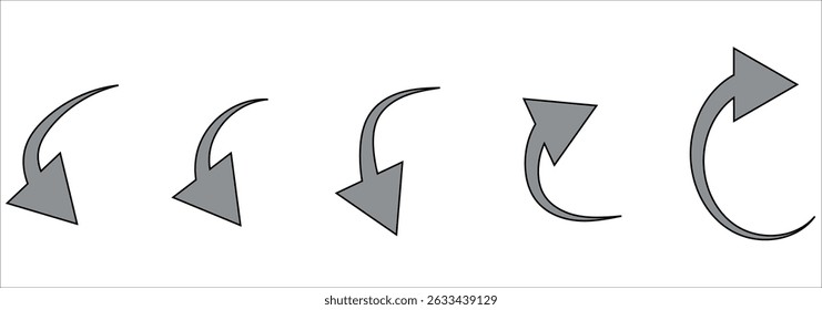 Black arrows set. Curved arrows. Arrow sign. Flat style icons. 