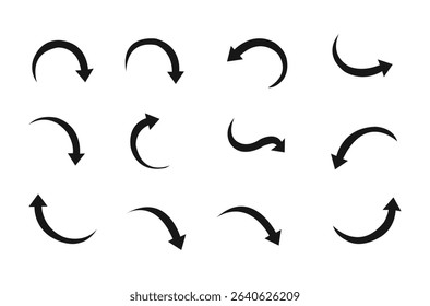 Black arrows set. Curved arrows. Arrow sign. Flat style icons.