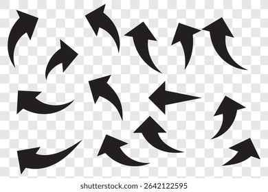 Black arrows set. Curved arrows. Arrow sign. 