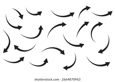 Black arrows set. Curved arrows. Arrow sign. Flat style icons.