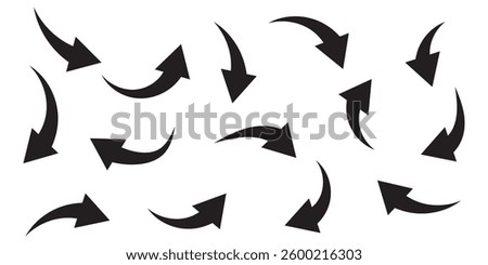 Black arrows set. Curved arrows. Arrow sign. Flat style icons.