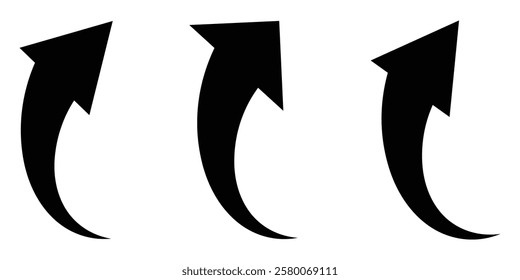 Black arrows set. Curved arrows. Black wavy carve arrow icon isolated on white background. Vector illustrator 