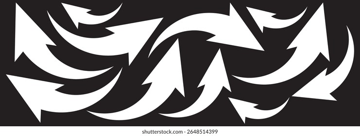 Setas pretas definidas. Setas curvas. Ícone de seta ondulada preta esculpida isolada no fundo branco. Ilustrador de vetor