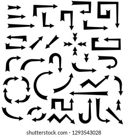Black arrows. Set of flat bold icons. Vector illustration isolated on white backgound