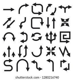 Black arrows. Set of flat icons. Vector illustration isolated on white backgound