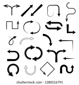 Black arrows. Set of flat icons. Vector illustration isolated on white backgound