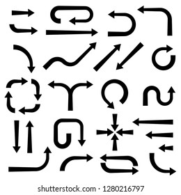 Black arrows. Set of flat icons. Vector illustration isolated on white backgound