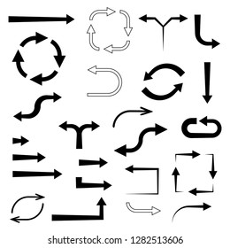 Black arrows. Set of flat icons. Vector illustration isolated on white backgound
